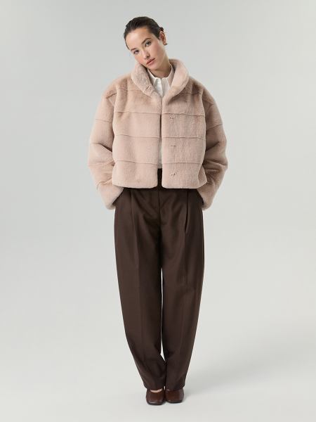 Экошуба с воротником стойка Only me, цвет: Пудра, ЭШ5847 купить онлайн