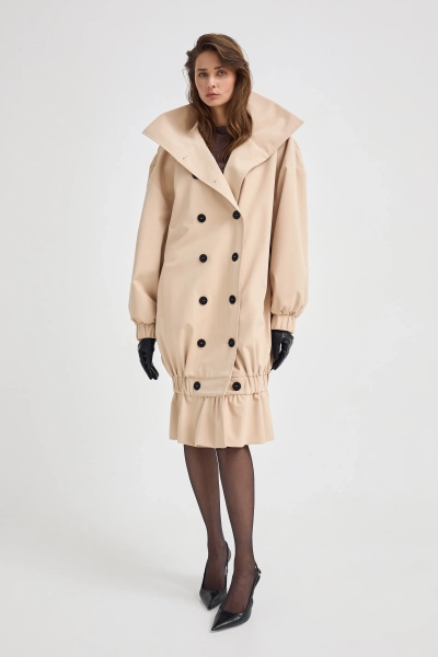 Тренч объемный с воротником стойкой Shtripling, цвет: белый, SHTCOT005MLK купить онлайн