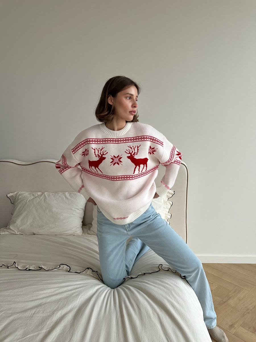 Джемпер оверсайз с оленями VELVET, цвет: белый, 00-00005270 купить онлайн