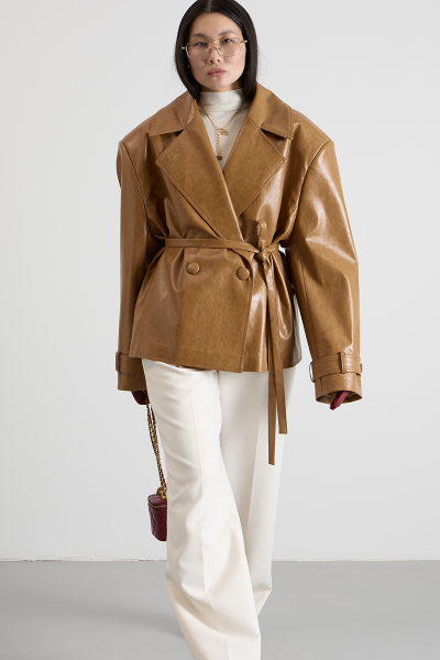 Тренч из текстурной кожи MIA AIM, цвет: рыжий, MIA737 купить онлайн