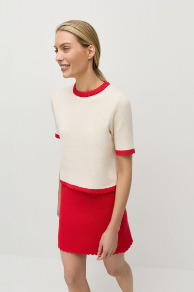 Джемпер-футболка с фигурным краем AROUND, цвет: светло-бежевый/красный, 219_123CA005 купить онлайн