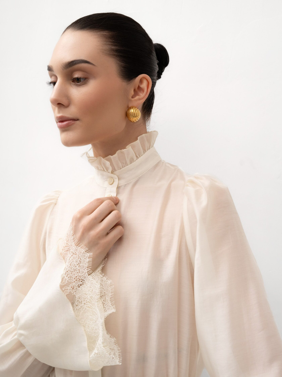 Блуза с кружевом TRES, цвет: молочный, НФ-00001889 купить онлайн