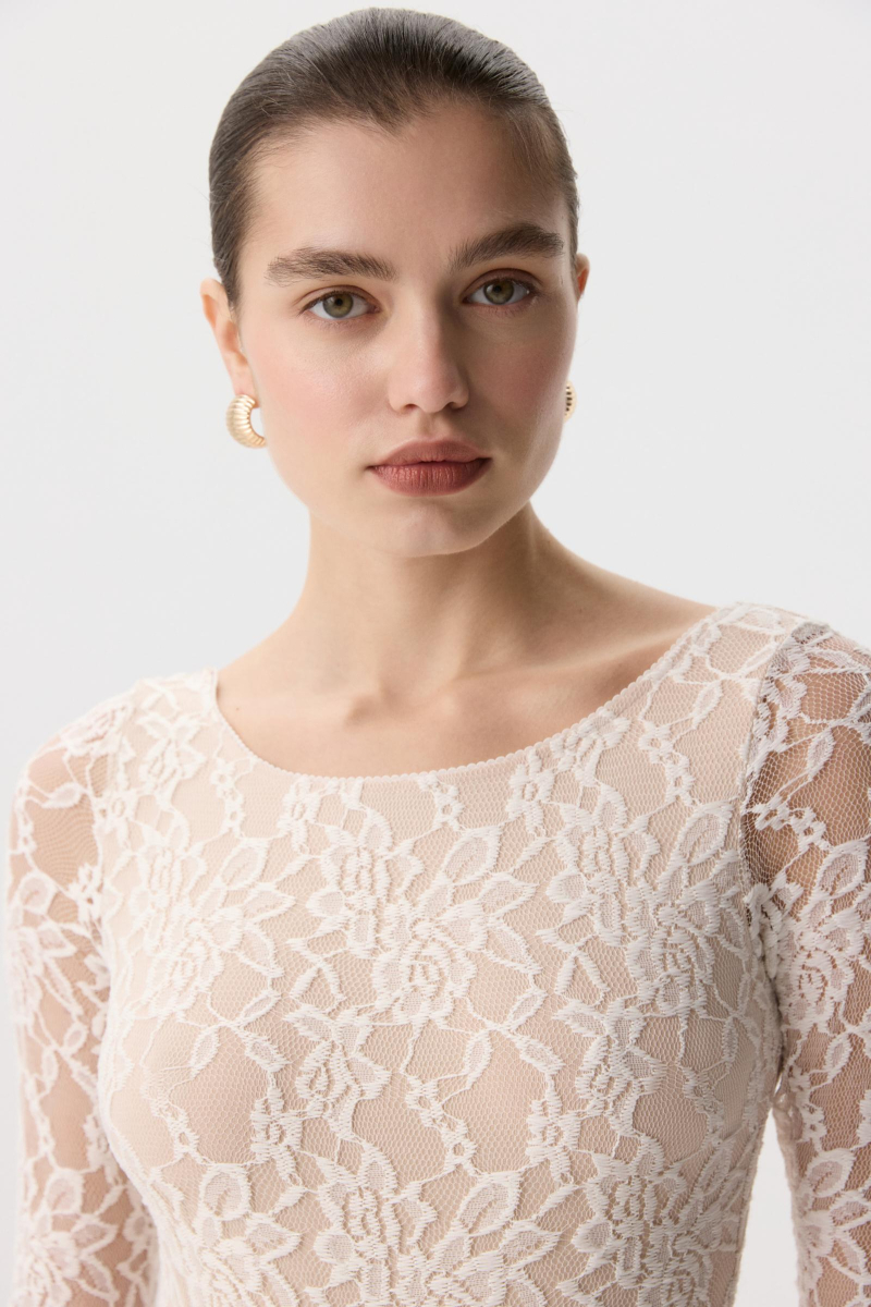 Боди из эластичного кружева с длинным рукавом Charmstore, цвет: молочный, 218-474112-111 купить онлайн