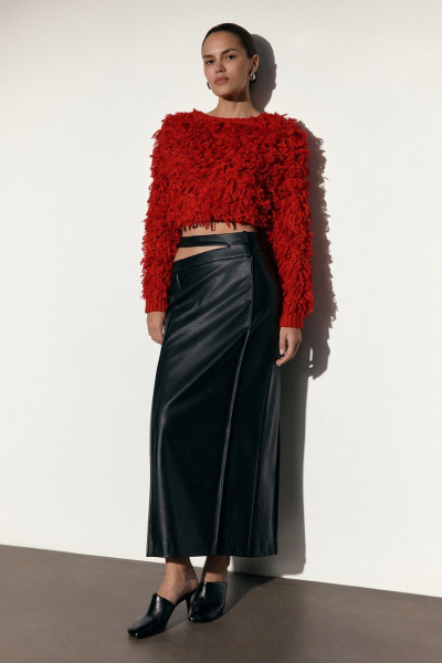 Юбка из экокожи с двойным поясом TOPTOP, цвет: Черный, TTS.072.16021.900 купить онлайн