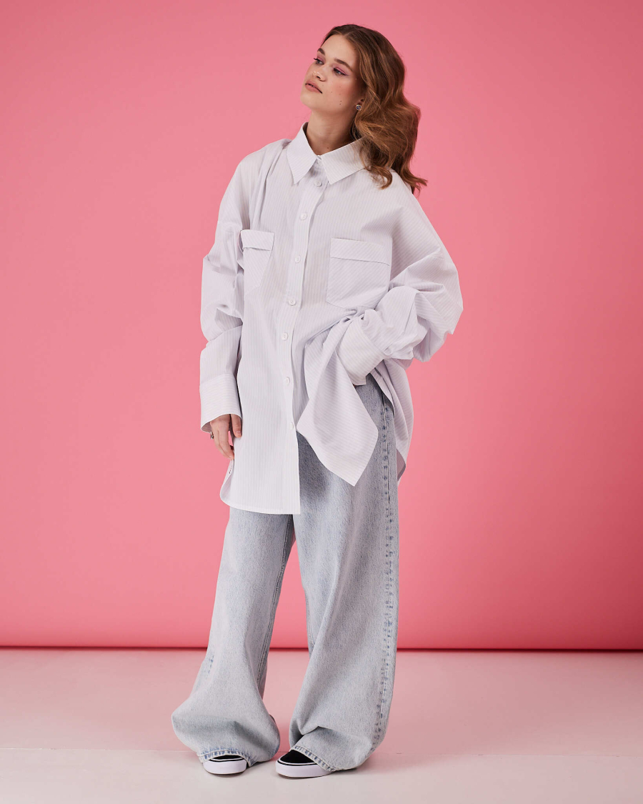 Рубашка макси оверсайз #25 TABOO, цвет: белый с голубым, Rub25 купить онлайн