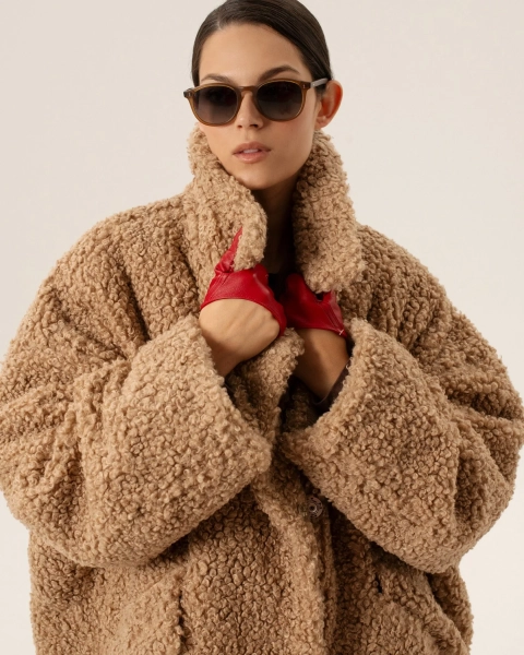 Пальто FUR BEIGE Anmuse, цвет: бежевый, FUR24W113-BEG со скидкой купить онлайн