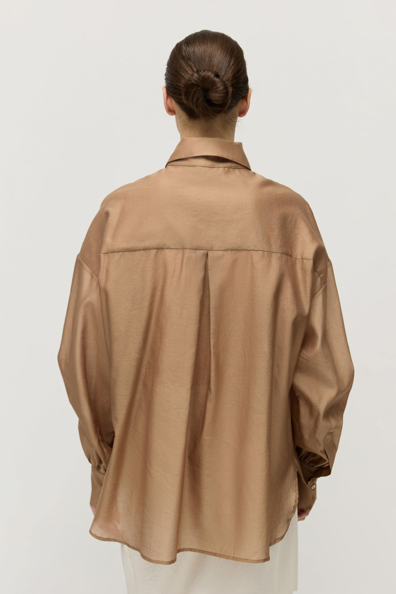 Рубашка объемная из шелка с хлопком AROUND, цвет: темно-бежевый, 211010_13SC01 купить онлайн