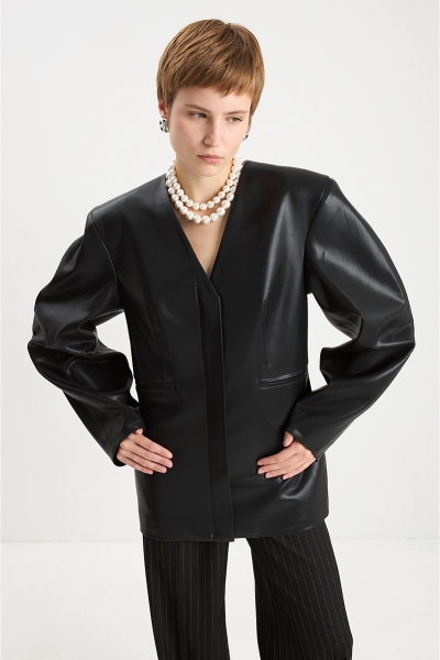 Жакет из эко-кожи О-силуэта MIA AIM, цвет: Черный, MIA689 купить онлайн