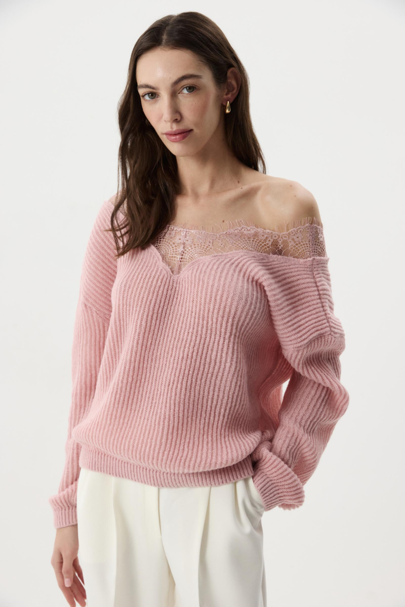 Джемпер с кружевом Charmstore, цвет: розовый, 303-49281-221 купить онлайн