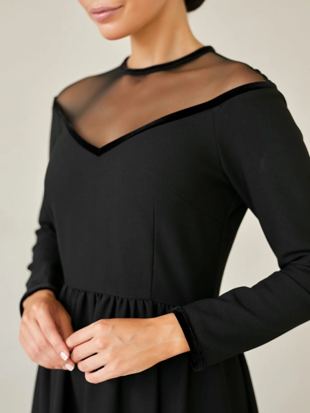 Платье с пышной юбкой и вырезом из сетки I.B.W., цвет: пандора, черный, ED025 купить онлайн