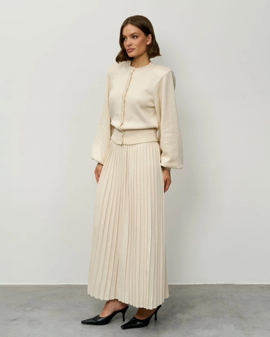 Вязаный костюм с длинной юбкой YONSRU, цвет: молочный, 825 купить онлайн