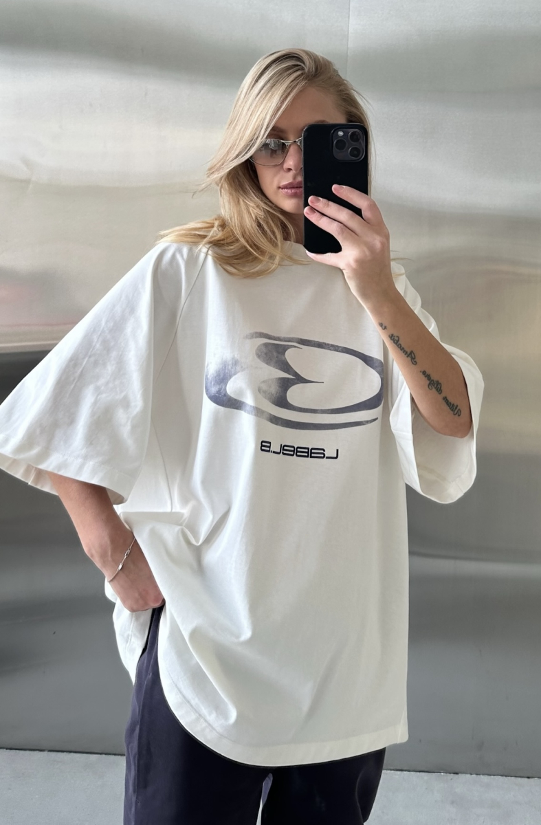 Футболка овер фит (лого серое) Label .B, цвет: белый,  купить онлайн