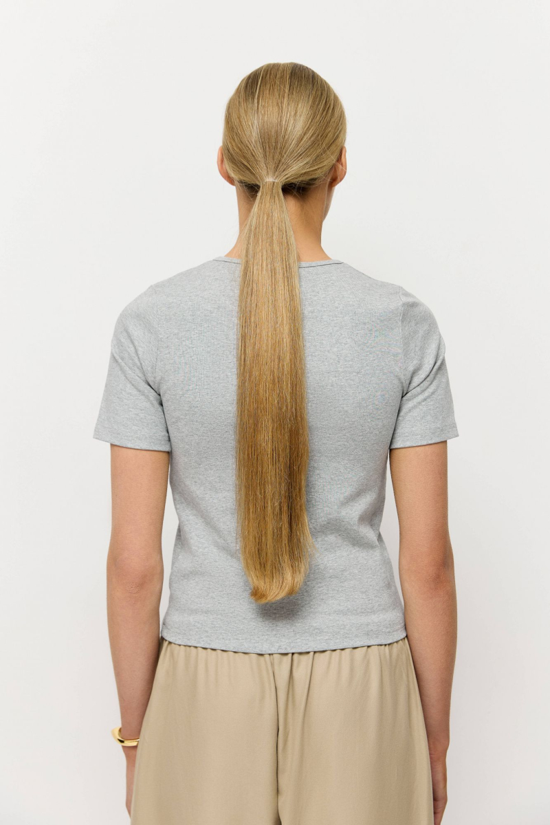 Футболка облегающая AROUND, цвет: серый меланж, 219_102CE04 купить онлайн