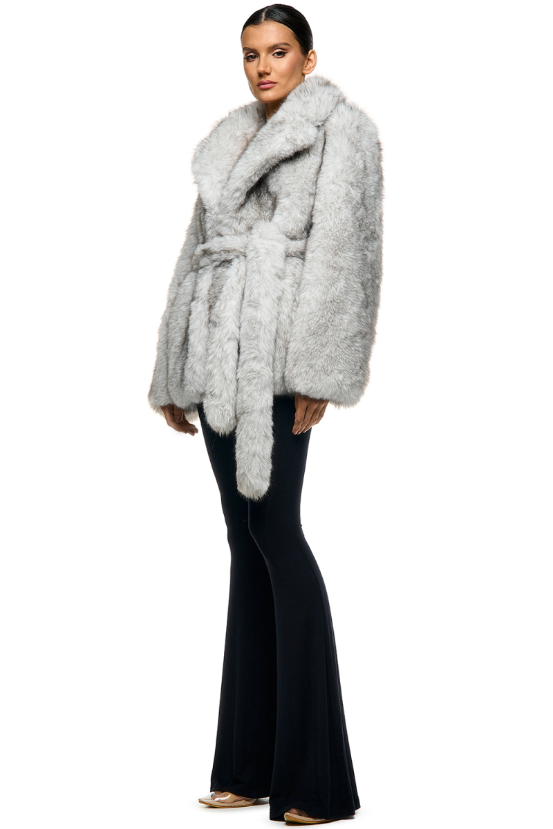 Шуба удлиненная с поясом SODAMODA, цвет: серый, 15777 купить онлайн