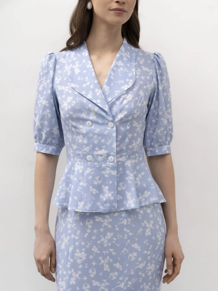 Блуза в цветочный принт TRES, цвет: голубой, НФ-00002763 купить онлайн