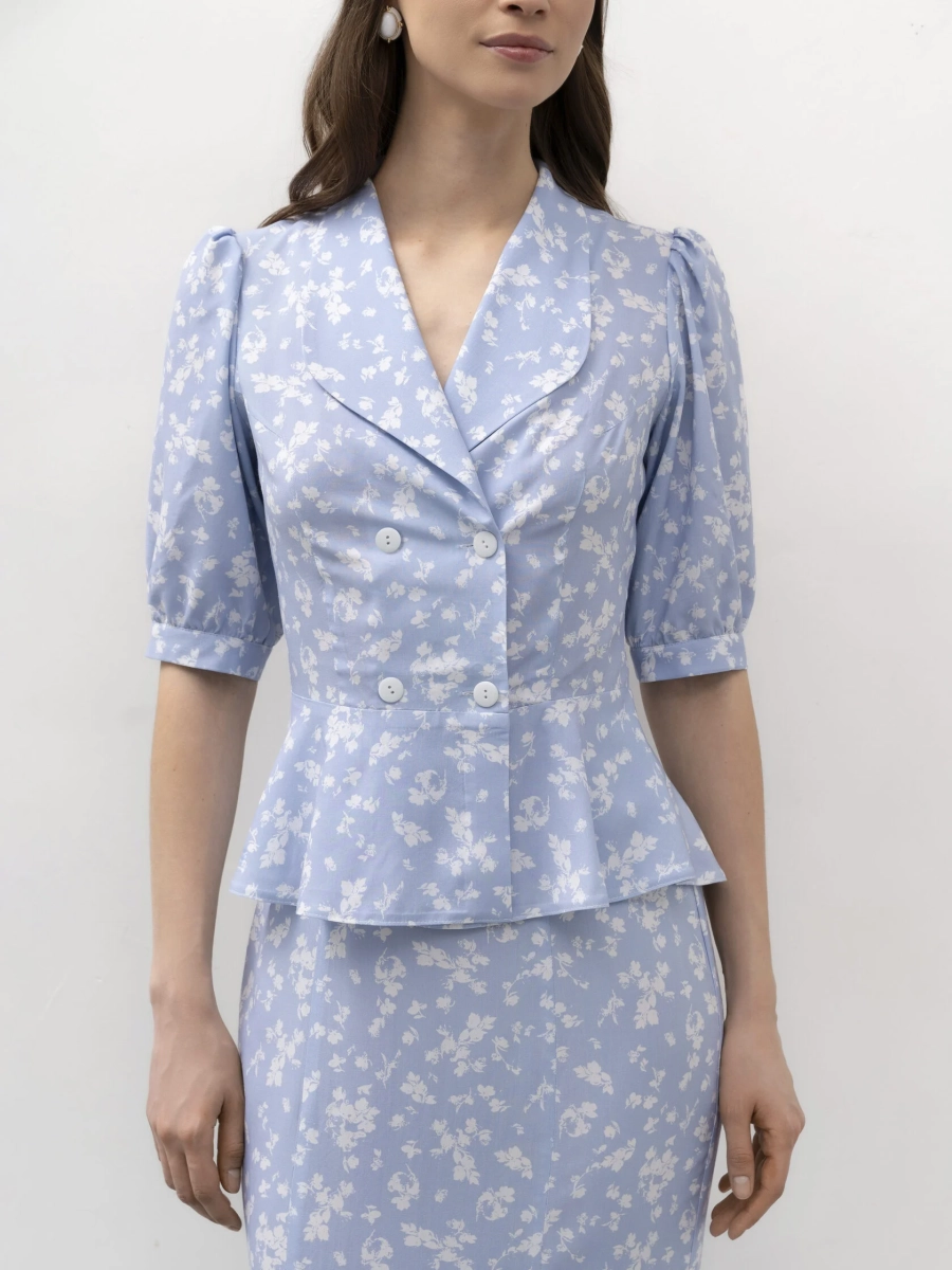 Блуза в цветочный принт TRES, цвет: голубой, НФ-00002763 купить онлайн