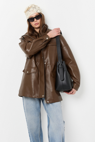 Парка из зернистой экокожи утепленная Ricoco, цвет: светло-коричневый, 6075/3 купить онлайн