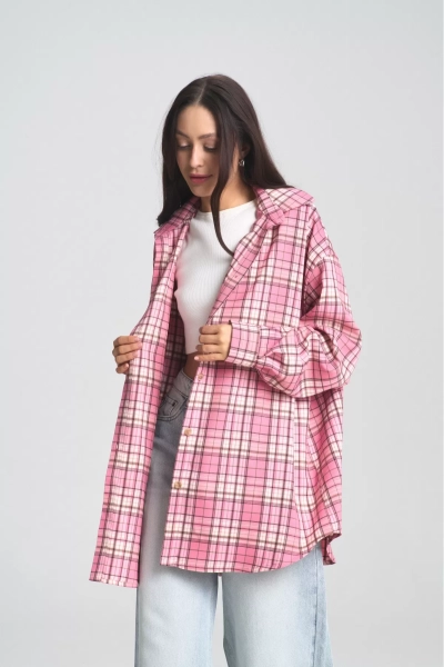 Рубашка в клетку Pink Erist store, цвет: розовый, НФ-00002430 купить онлайн