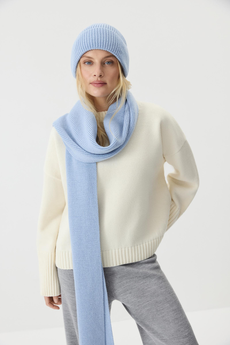 Шарф из шерсти мериноса с бахромой Charmstore, цвет: голубой 609-45198-668 купить онлайн