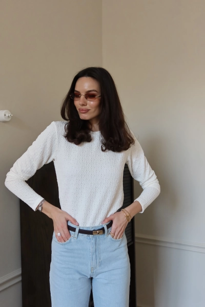 Лонгслив из фактурного трикотажа VELVET, цвет: молочный, 00-00004881 купить онлайн