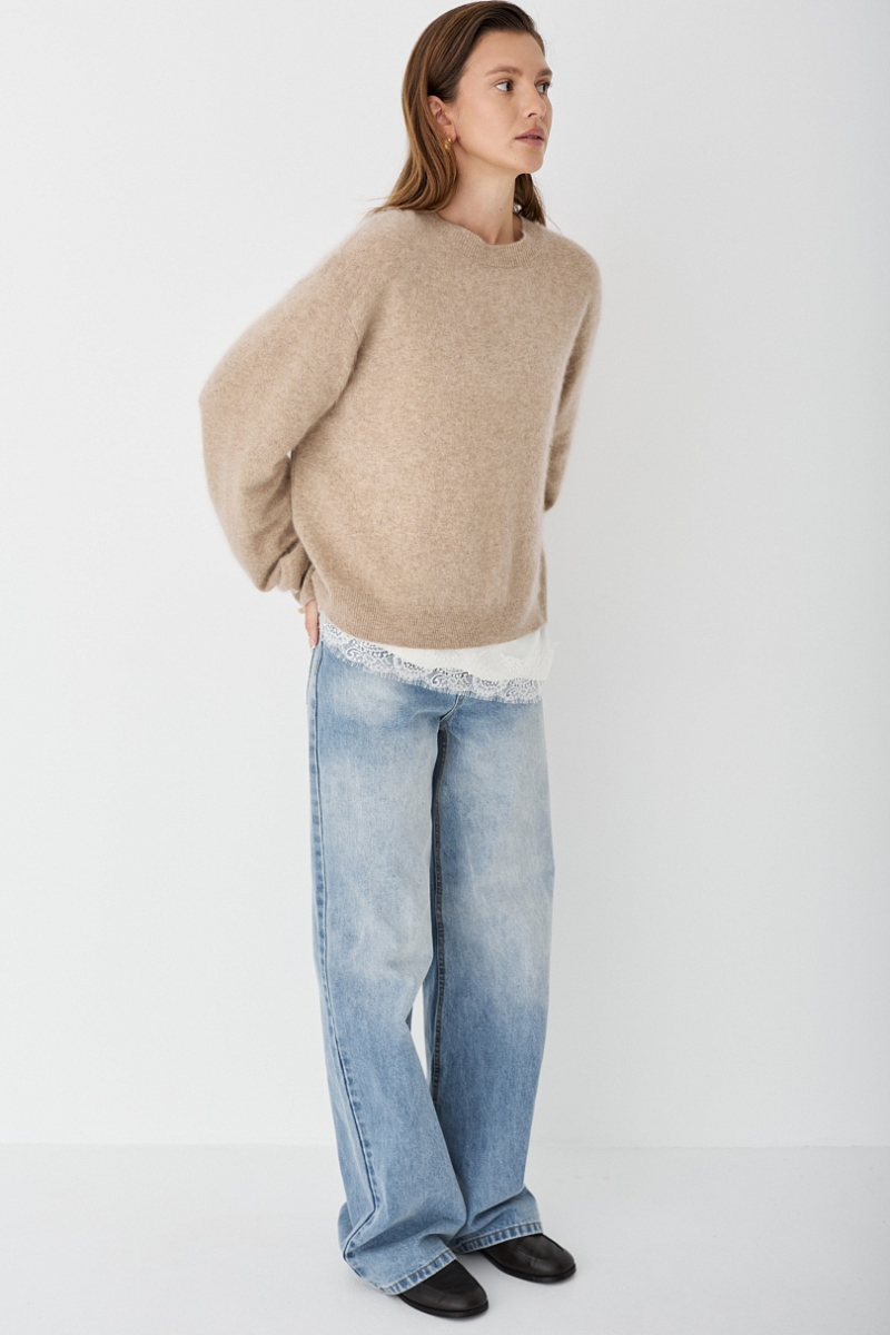 Свитер пушистый из 100% шерсти Ricoco, цвет: Серо-бежевый, 6099/2 купить онлайн