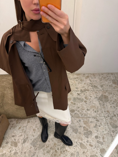 Тренч со съемным кейпом Ricoco, цвет: коричневый, 7058/1 купить онлайн