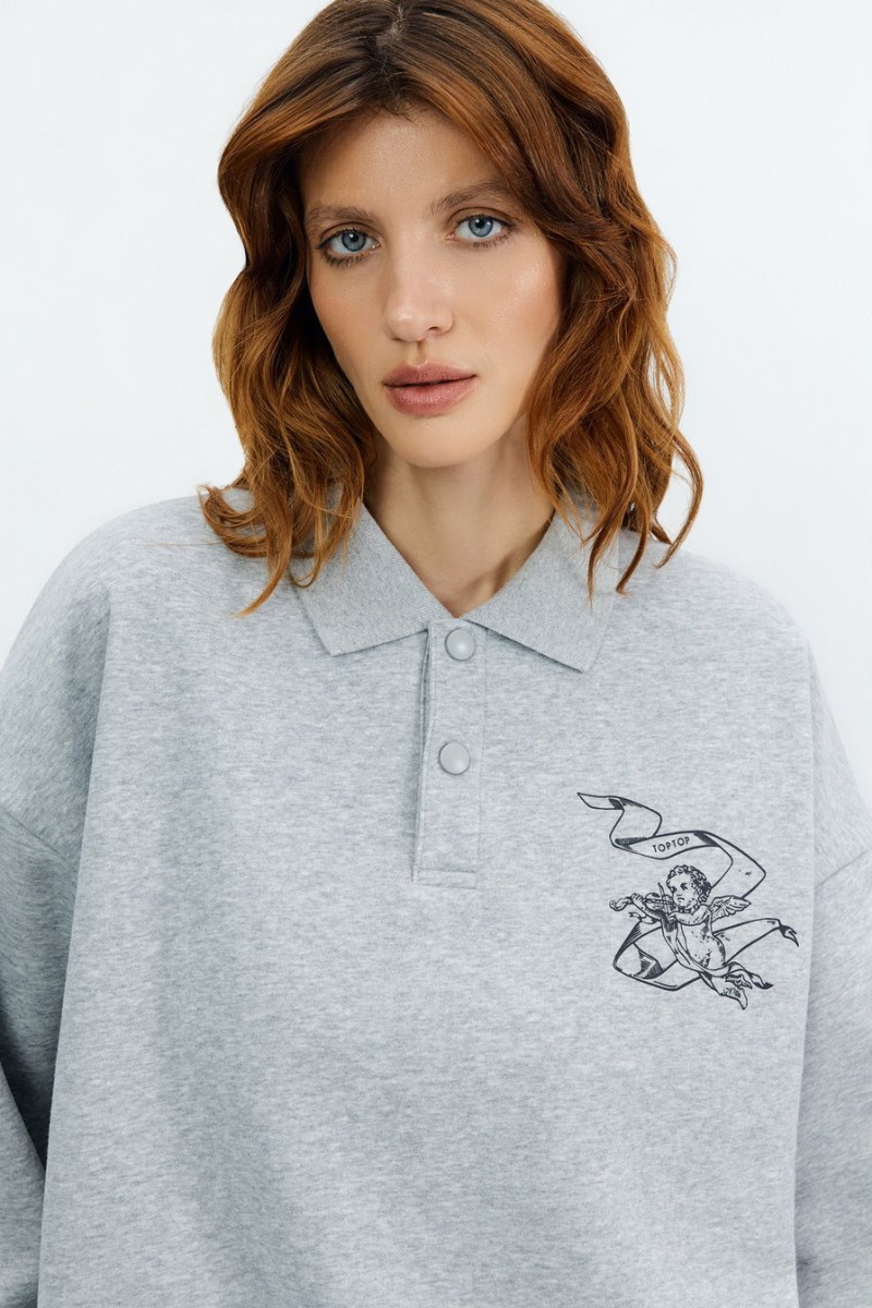 Свитшот с воротником-поло TOPTOP, цвет: серый меланж, TT.053.15957.820 купить онлайн