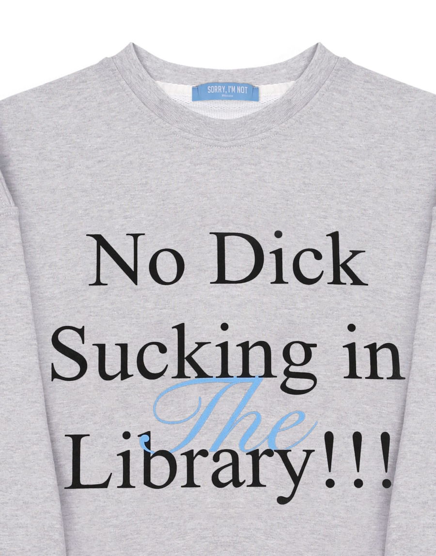 Свитшот NO DICK SUCKING IN THE LIBRARY SORRY, I’M NOT, цвет: серый меланж,  купить онлайн