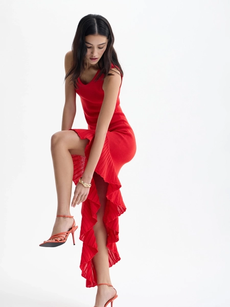 Платье-футляр трикотажное с оборкой TRUE RED, цвет: красный, 231403 купить онлайн