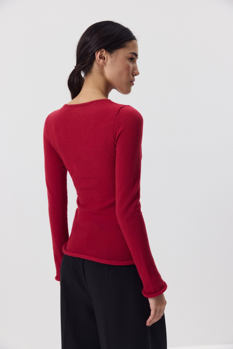 Лонгслив вязанный со сборкой Charmstore, цвет: винный, 313-43785-451 купить онлайн