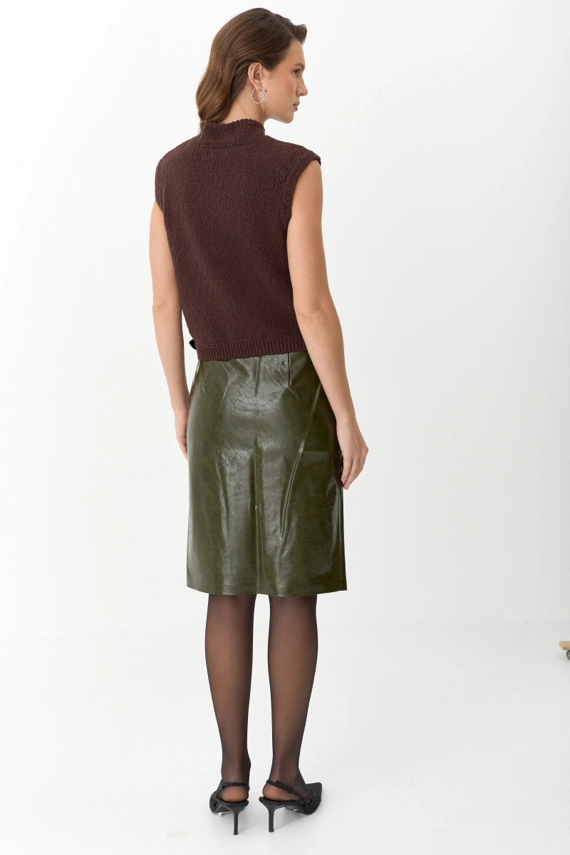 Юбка миди из лакированной экокожи Ricoco, цвет: оливковый, 6071/2 купить онлайн