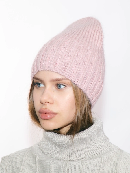 Вязаная шапка в пайетку с добавлением ангоры LIBERT'A, цвет: розовый 00053 купить онлайн