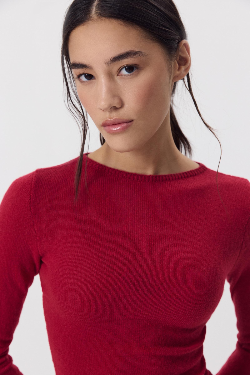 Лонгслив вязанный со сборкой Charmstore, цвет: винный, 313-43785-451 купить онлайн