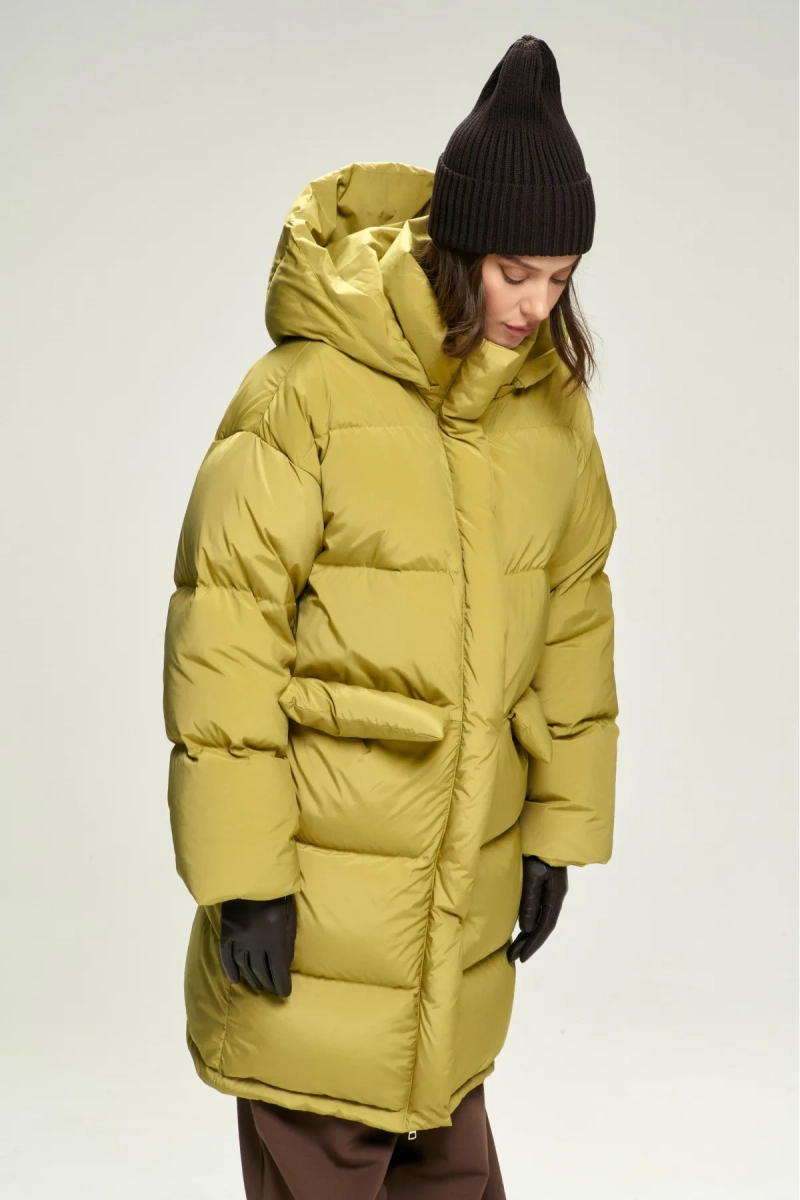 Пуховик удлиненный Olive Erist store, цвет: оливковый, НФ-00002829 купить онлайн