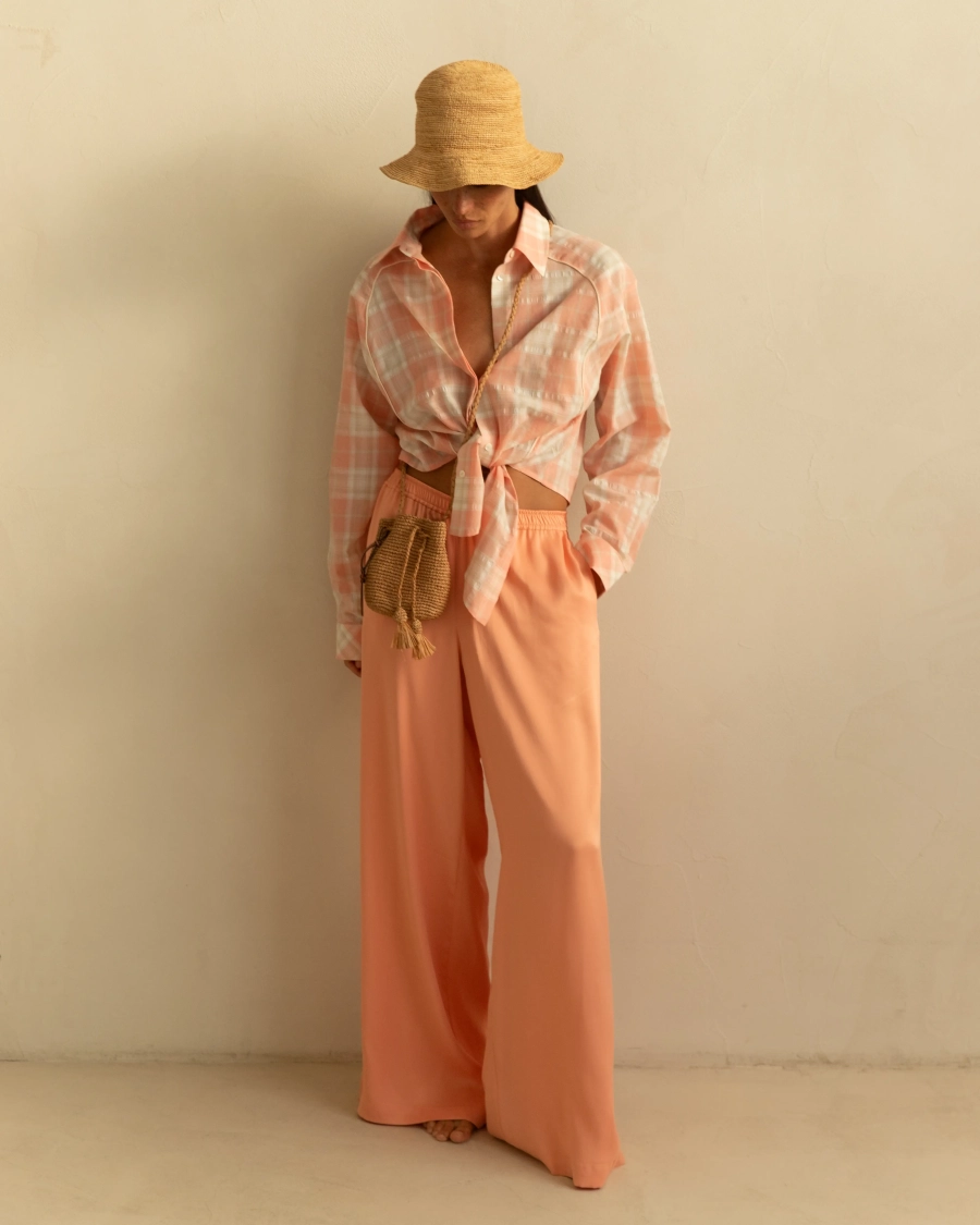 Рубашка Миртос в клетку на завязках Journey clothes, цвет: коралловый  купить онлайн