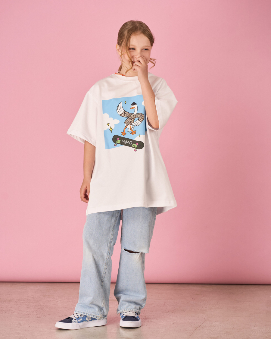 Футболка с гусем на скейте для детей