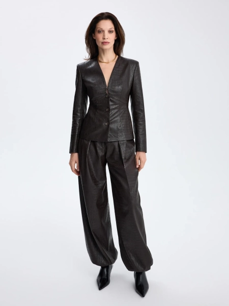 Жакет из фактурной экокожи без лацканов ANNA PEKUN, цвет: коричневый, 10.2585.700 купить онлайн