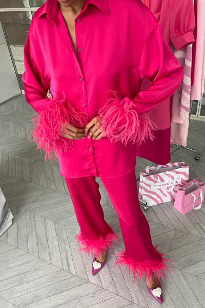 Брюки атласные с перьями Charmstore, цвет: фуксия, 10003212 купить онлайн