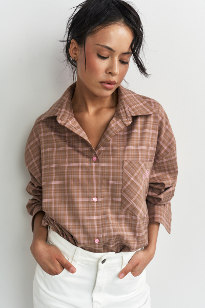 Рубашка в клетку с карманом Пыльная роза Erist store, цвет: бежевый, НФ-00003257 купить онлайн