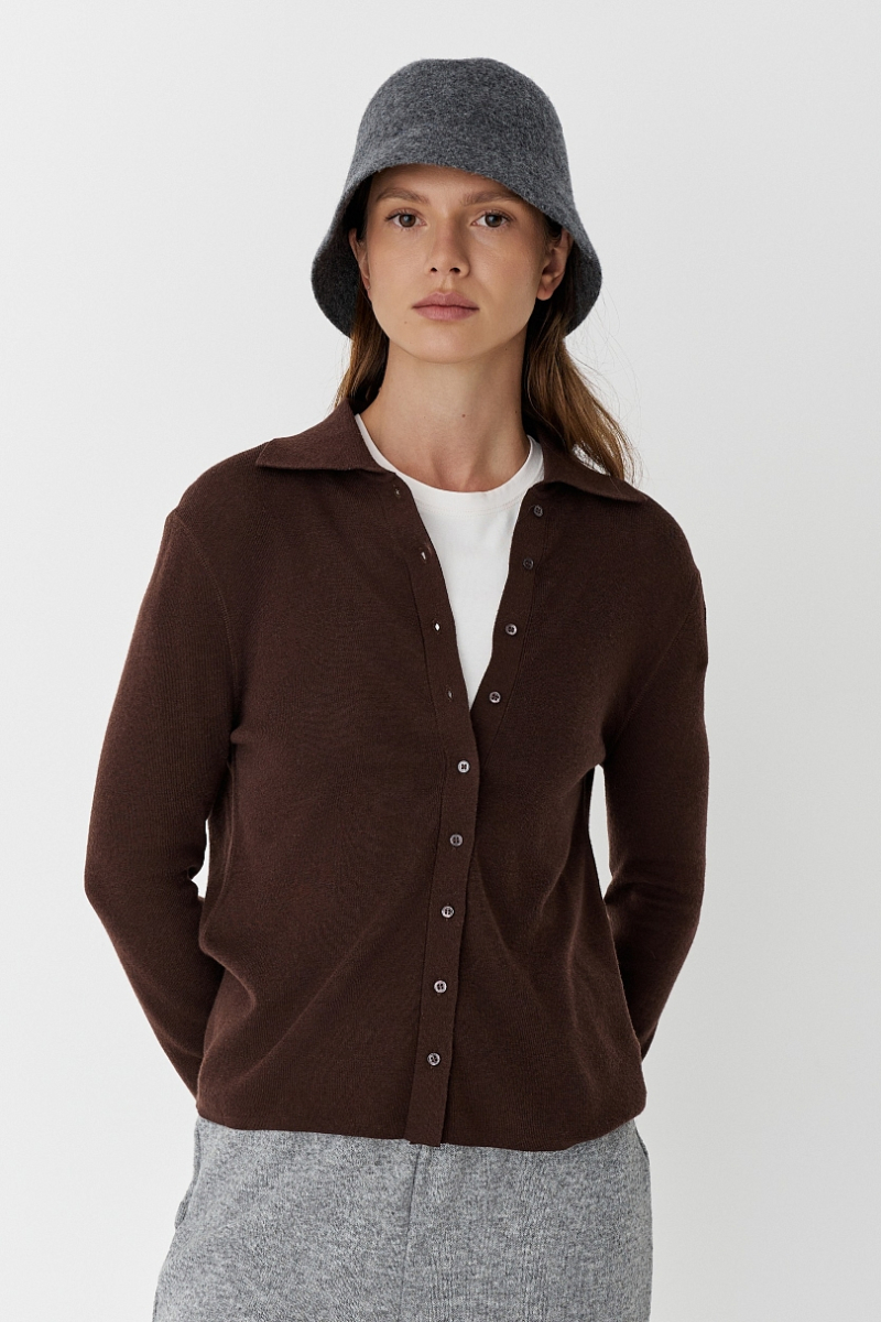 Кардиган с шерстью мериноса гладкой вязки
