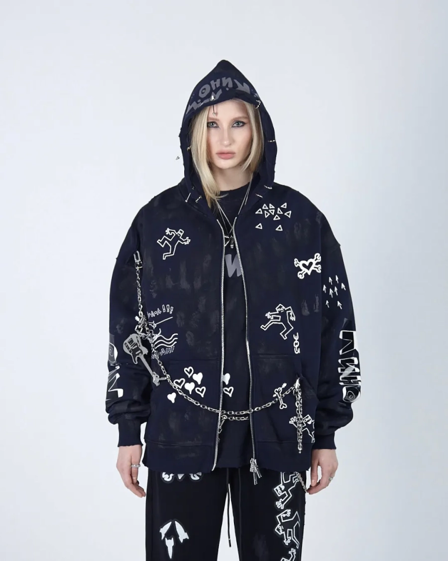 Худи ZIP KINO DRAWINGS 580 GR NAVY