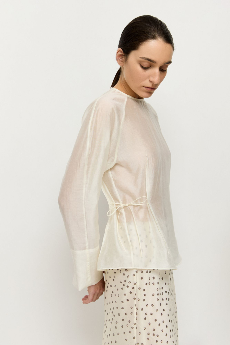 Блуза с завязками из вуали AROUND, цвет: молочный, 212_45TN01 купить онлайн