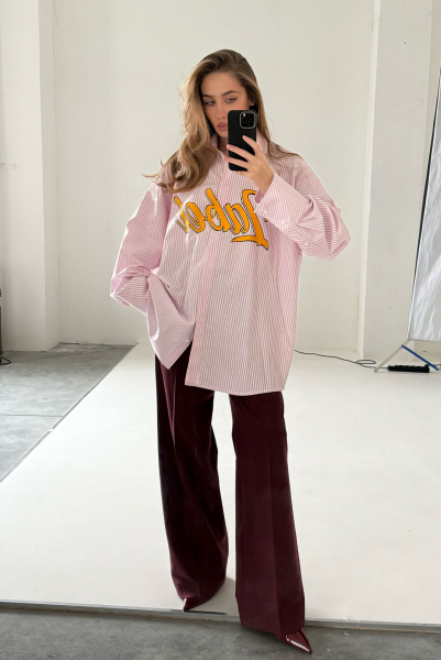 Рубашка с широкими манжетами в полоску LIGHT PINK