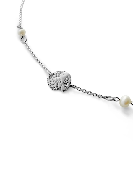 Серебряный браслет на цепочке на ногу «Кружево» с культивированным жемчугом SBLESKOM, цвет: серебро, 12140 купить онлайн