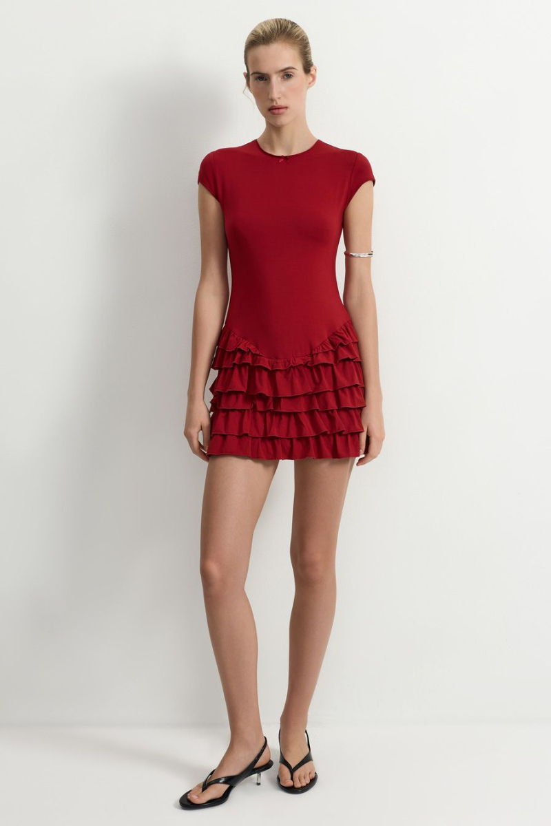 Платье-боди из смесовой вискозы TOPTOP, цвет: Бордовый TT.062.17449.330 |новая коллекция купить онлайн