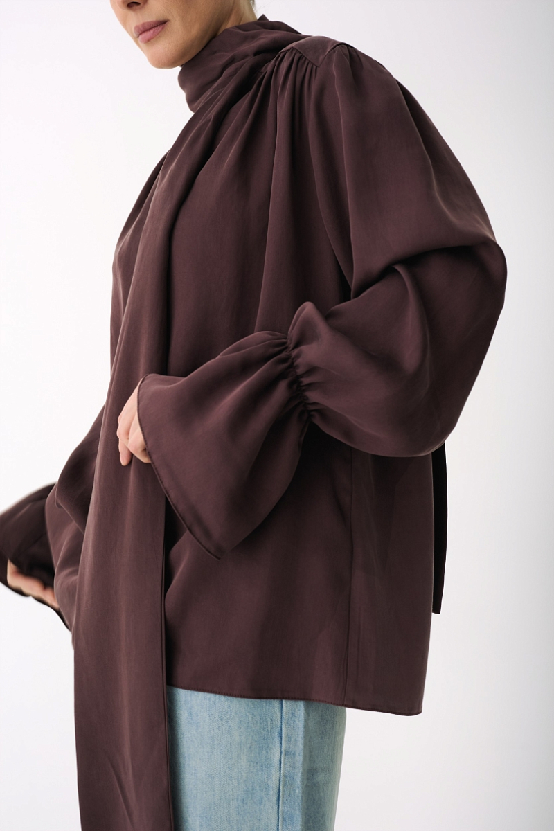 Блуза из 100% лиоцелла с бантом Ricoco, цвет: сливовый, 7001/2 купить онлайн