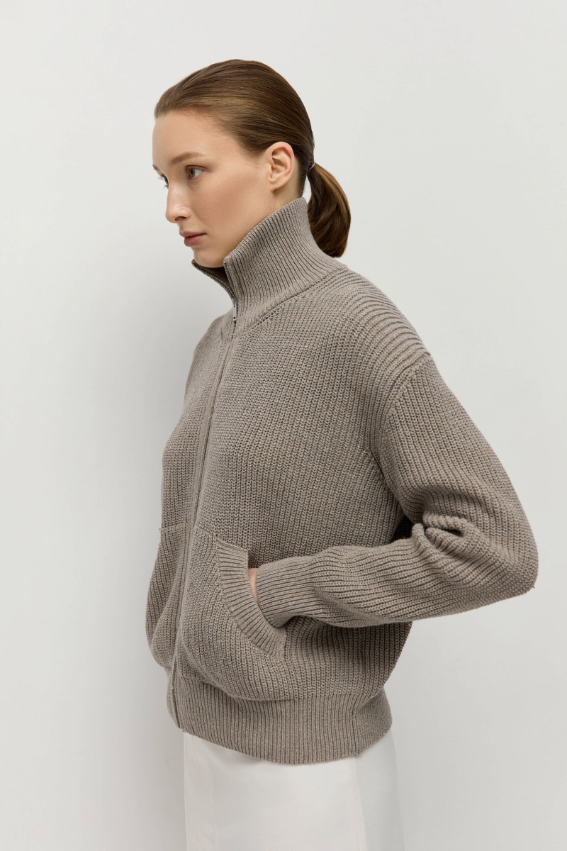 Кардиган на молнии из переработанного хлопка AROUND, цвет: Серо-бежевый, 259_27C05 купить онлайн