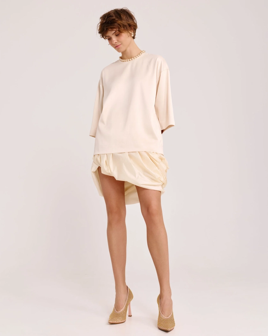 Футболка из атласа PEARL Anmuse, цвет: кремовый, TSH23W52-PRL купить онлайн