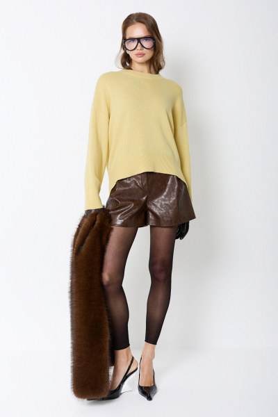 Шорты из состаренной экокожи Ricoco, цвет: коричневый, 7015/1 купить онлайн