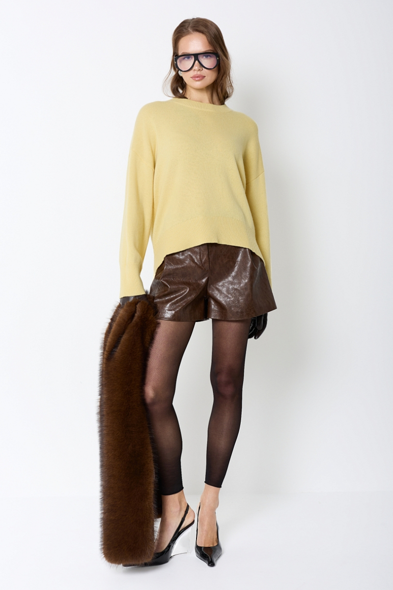 Шорты из состаренной экокожи Ricoco, цвет: коричневый, 7015/1 купить онлайн